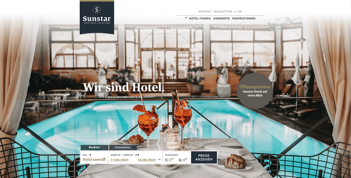 Sunstar Brissago is a website for a hotel with a swimming pool.